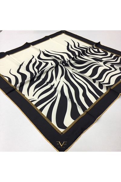 19V69 ITALIA Χρυσό Μαύρο Λευκό Twill Κασκόλ Μαύρη Σειρά 90x90 cm με λουράκι κασκόλ και σετ δώρου