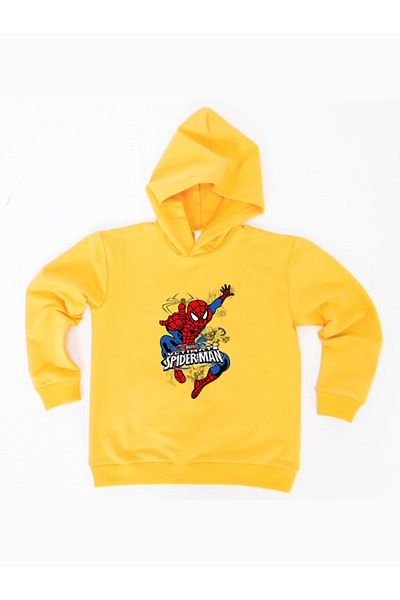 SPIDERMAN Hanorac pentru copii din țesătură de bumbac cu glugă cu imprimeu spiderman