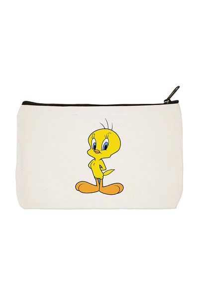 designedfy Tweety Printed υφασμάτινη τσάντα μακιγιάζ, θήκη για στυλό, τσάντα χειρός