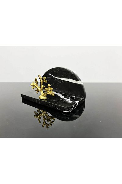 Modestmar Natural Black Marble Napkin Holder Gold Coral Oblegia Semicircle