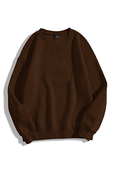 Tarzsokak Unisex Basic Bisiklet Yaka Sweatshirt Trndz1418 Kahverengi