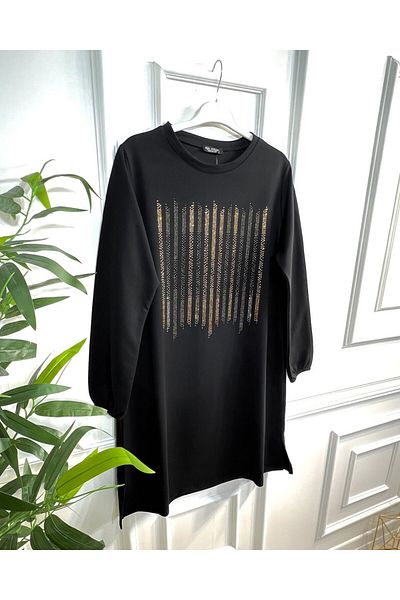 Aşkı Endam Two Thread Tunic with Rhythm Stone Detail - Black