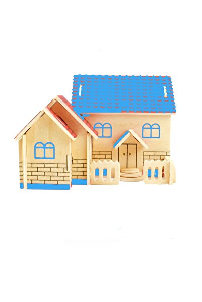 BAMTEBİ 3d Ahşap Maket Ev Pembe Çatılı Maket 3 Renkli Villa Maket Evi
