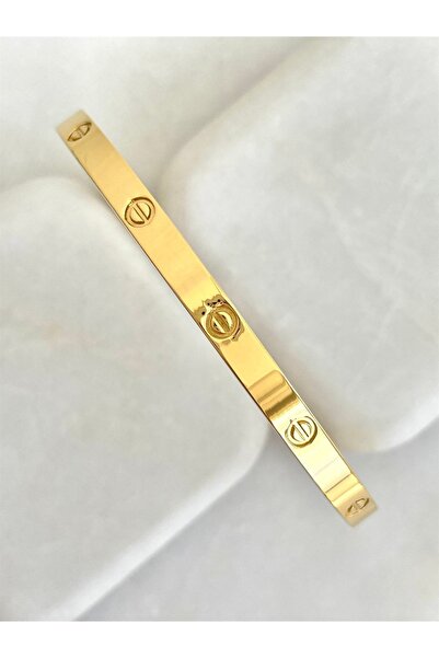 bymissmücevherat 925 Ayar Gümüş Altın Kaplama Kelepçe Bileklik