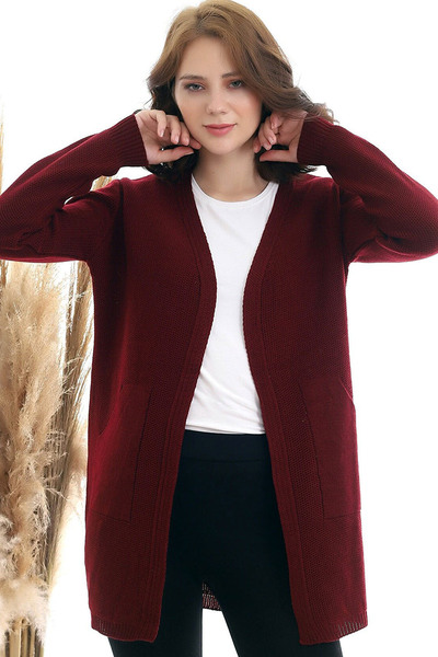 Naliru Kadın Ön Açık Düğmesiz Yumuşak Salaş V Yaka Uzun Likralı Triko Hırka