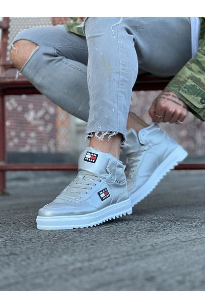 BZ Moda Ανδρικές χειμερινές μπότες B220 BT Lace-Up Ορθοπεδική Σόλα Αδιάβροχη και Ψυχρή Ασημί