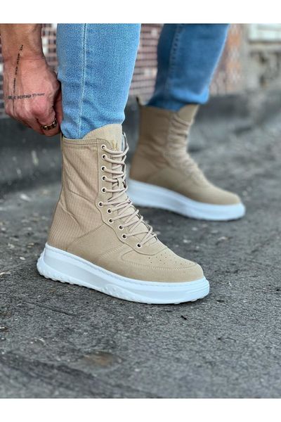 Canvas Spike Rivet Lace Up Wedges Flat Skate Mid-Calf Sneaker Boots