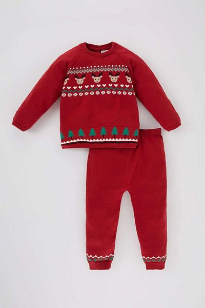 DeFacto Baby Girl Christmas Themed Sweater Bottom Cotton Knitwear 2 Piece Set A4353A523Wn