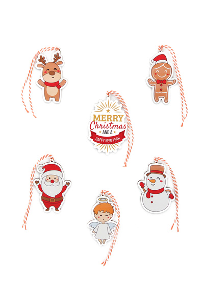 Lora Wedding 8cm 6 Pieces Mixed Pattern UV Printed Wooden Christmas Tree Orna...