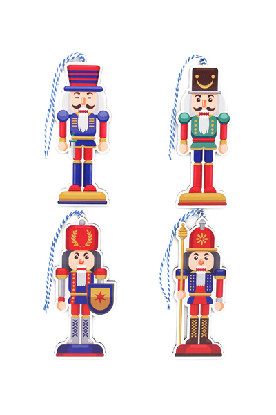 Lora Wedding 15cm 4 Pieces Tin Soldier Patterned Wooden Christmas Tree Ornament