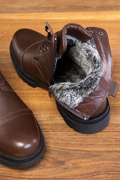 SELİN SOYLU Men's Genuine Leather Boots, Fur Boots, Zipper Boots