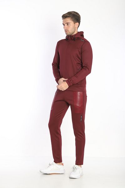 NEED LİFE Men's Claret Red Daily Scuba Fabric Tracksuit Set