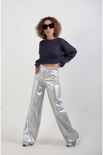 Zelish My Sister Gümüş Varak Beli Lastikli Bol Paça Pantolon