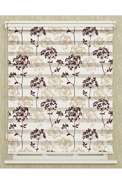 Genel Markalar Mutfak Odası Kurumuş Kahve Rengi Dallar Baskılı Zebra Perde