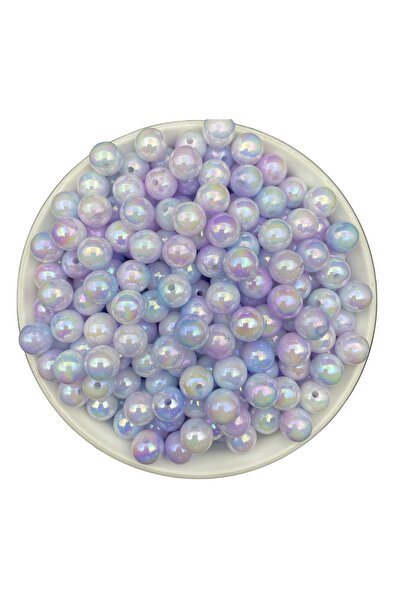 Hedef Bijuteri 100gr 10mm Mavi-Mor/Lila Ebruli Sedefli Janjanlı Pastel İnci Boncuk,Takı,Çanta Boncuğu (~200 Adet)