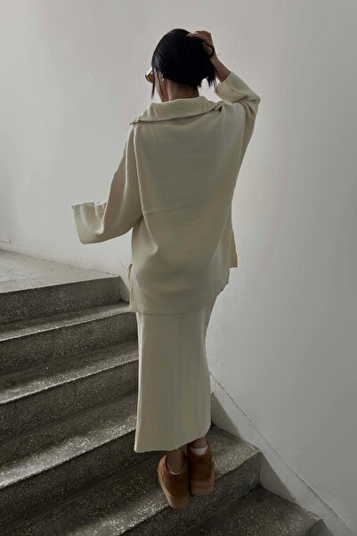 Eka Set fuste cu nervuri cu fermoar bej pentru femei 1014-3099