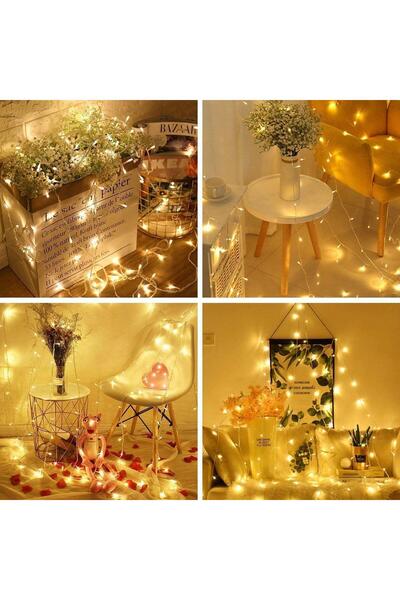 sgeteknoloji 6 M 200 LED PİLLİ SARI IŞIK LAMBA EV DEKORASYON PARTİ DÜĞÜN SÜSÜ