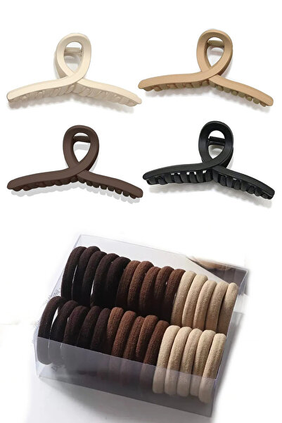 C&E Design Dámské 4dílné XL kolíčky + 50dílná sada hnědé gumové přezky