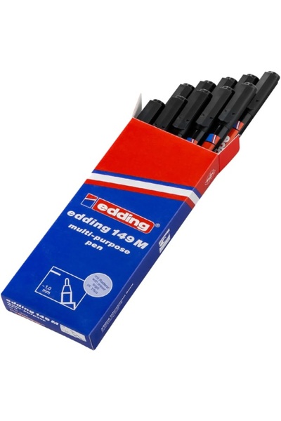 Edding 149 M Çok Amaçlı Asetat Kalemi - Permanent Kalem Silgili 1.0mm Siyah (10 Lu Paket)