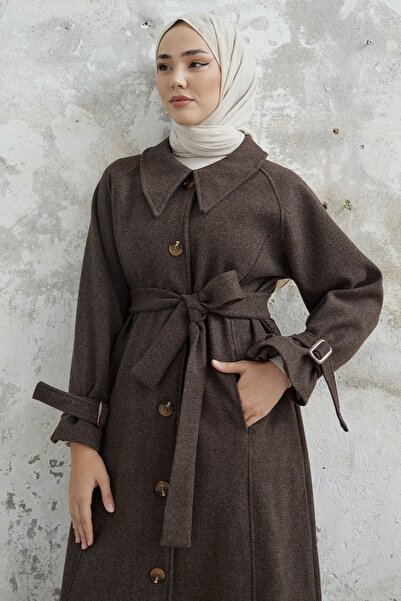 InStyle Кашмирено палто Blair с яка и колан - Кафяво