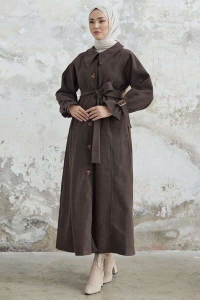 InStyle Кашмирено палто Blair с яка и колан - Кафяво