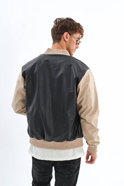 MADZEYMODA Μαύρο ανδρικό δερμάτινο μπουφάν