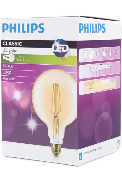 Philips PHİLİPS 7W. E27 DİM EDİLEBİLİR EDİSON G120 GOLD SARI IŞIK AMPUL