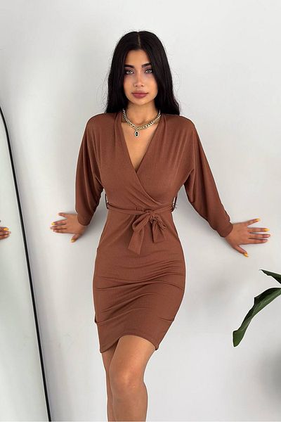 Neşeli Butik γυναικείο πλεκτό φόρεμα με διπλό γιακά KKLF47