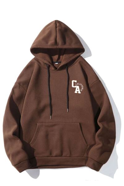Adrift Unisex smeđa majica sa kapuljačom California Štampano Oversize kroj CA...
