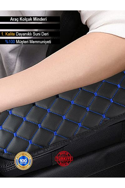sacestore Kia Ceed 2007-2011 Blue Embroidered Capitone Sponge Leather Auto Armrest Case