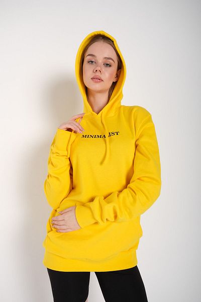 Know Gelbes minimalistisches bedrucktes Oversize-Kapuzenpullover 000 für Damen