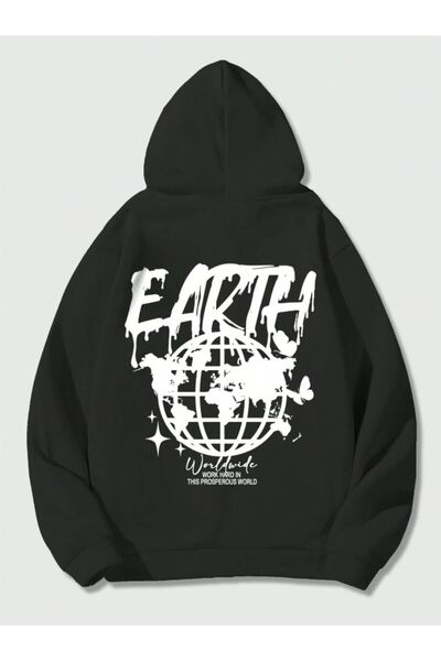 Adrift Unisex crna majica Earth Štampano Sa kapuljačom EARTHSWEATSHIRT