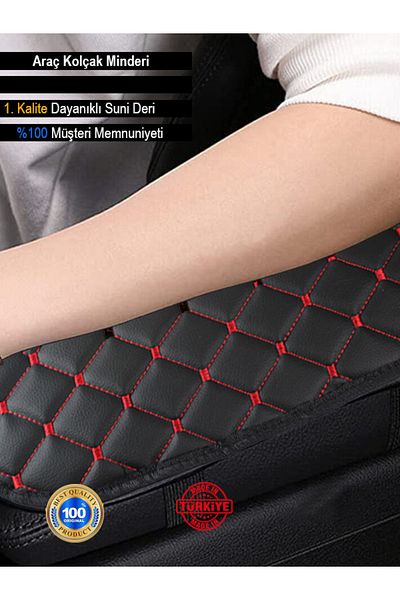sacestore NİSSAN NOTE 2005-2012 Leather Auto Armrest Case Cover Capitone Sponge Red Embroidered