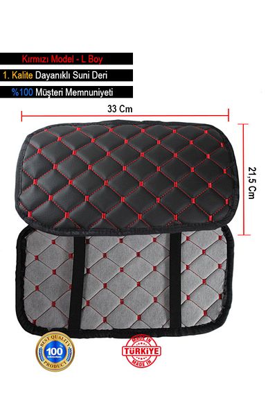 sacestore Kia Ceed (2009-2011) Leather Auto Armrest Cover Capitone Sponge Red Embroidered