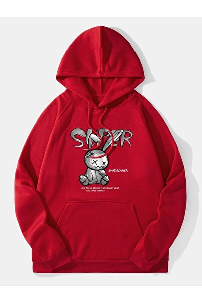 Adrift Unisex crveni zec Štampano Oversize kroj dukserica sa kapuljačom TAVSA...