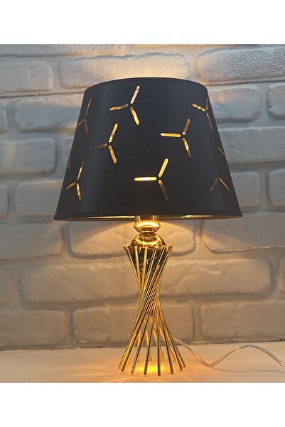 365GUNSERİSONU Gold Coated - Veined Black Twist Metal Leg Lampshade with Stri...