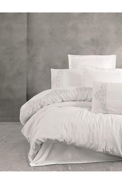 Cotton Box Σετ Παπλωματοθήκη με κεντητό διπλό σατέν Genny White
