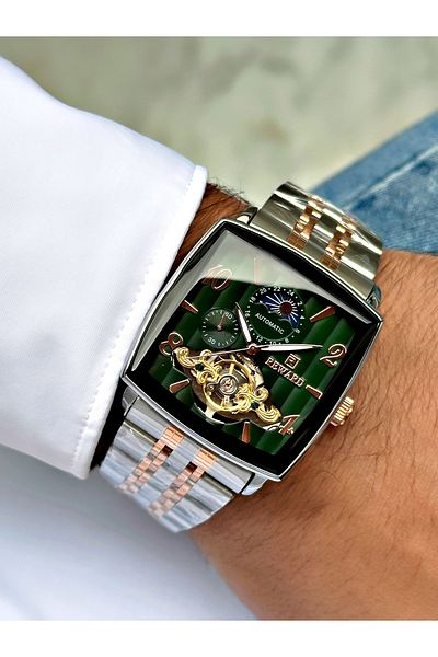 Reward Rose Gold Color Square Business Original Steel Strap Men's Wristwatch + BRACELET WITH GIFT