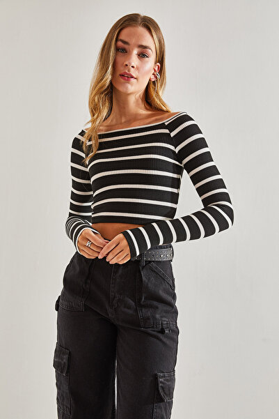 Bianco Lucci Dámská proužkovaná Crop halenka