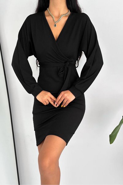 Neşeli Butik ženska haljina sa pojasom Kruvaze izrez Pleteno KKLF47