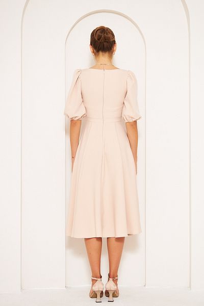 lovebox Flexible Fabric Square Neck Short Sleeve Midi Length Flared Plus Size Cream Evening Dress 420