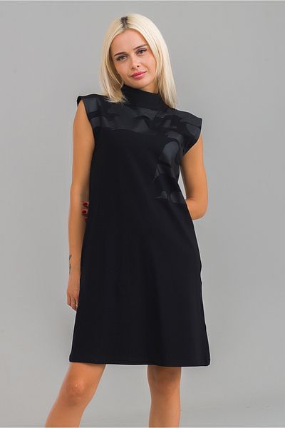Bold & Young Rochie de damă, culoare neagră, cu imprimeu de camuflaj, din piele artificială, din bumbac, lycra, fără mâneci, cu guler vertical, cu buzunare