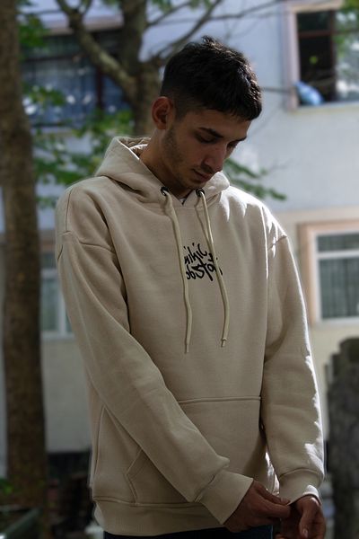 Lushen Φούτερ με κουκούλα με 3 κλωστές Unisex με στάμπα χοντρή κρέμα