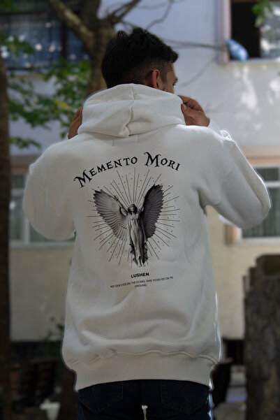 Lushen Hanorac alb unisex oversize - Hanorac imprimat cu 3 fire