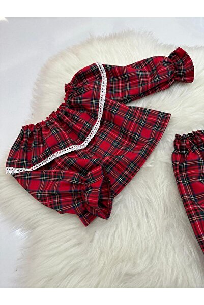 Moda Lina Red Plaid Bottom Top Set