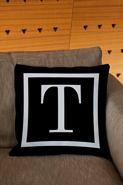 Hayal Dekoratif Husă de pernă imprimată digital cu litere de culoare neagră ș...