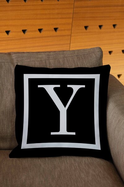 Hayal Dekoratif Husă de pernă imprimată digital cu litere de culoare neagră ș...