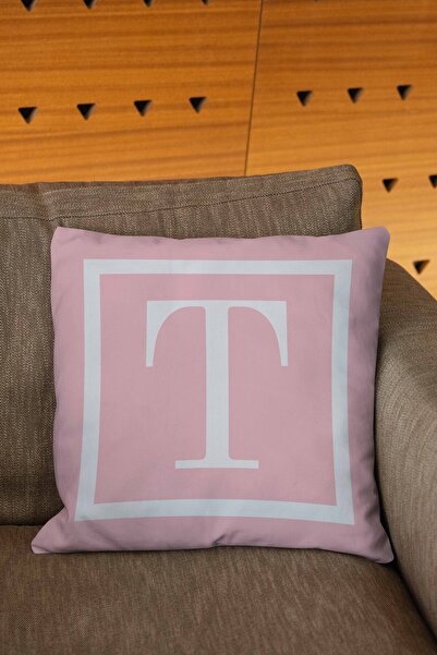 Şah Dekor Pembe Beyaz Renkli Harfli Dijital Baskılı Kırlent Kılıfı