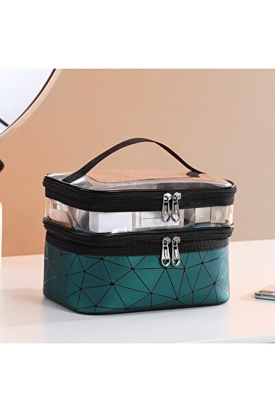 QuickBuy حقيبة مكياج نسائية مكونة من قسمين واسعين للعناية ومنظم السفر وحقيبة ...