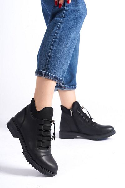 TOBAİ Winter Rubber Non-Slip Sole Women's Zippered Black Boots